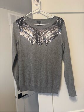 Express Gray Sweater with Silver Sequin Yoke